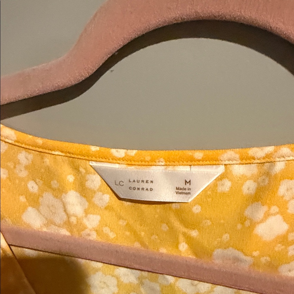 Lauren Conrad Women's Yellow Floral Ruffle V-Neck Tank Top - Picture 3 of 4